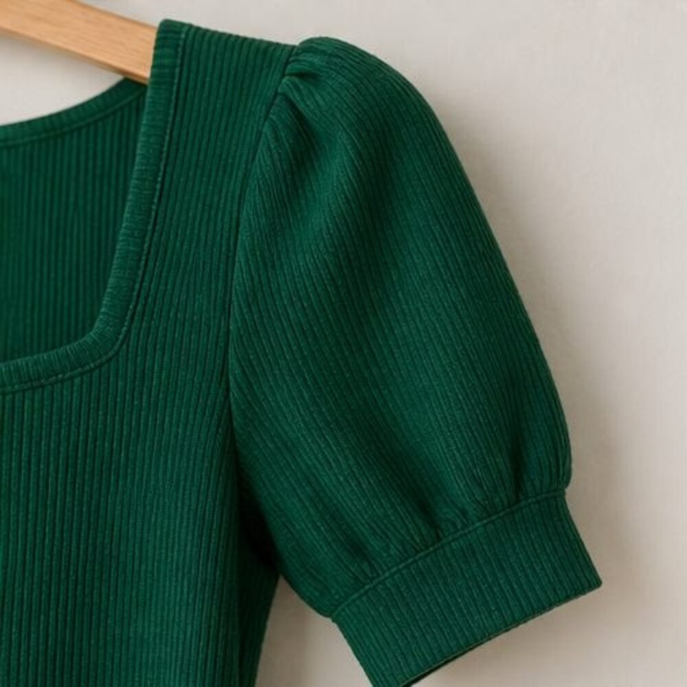 Emerald Ribbed Square Neck Top - Picture 5 of 6